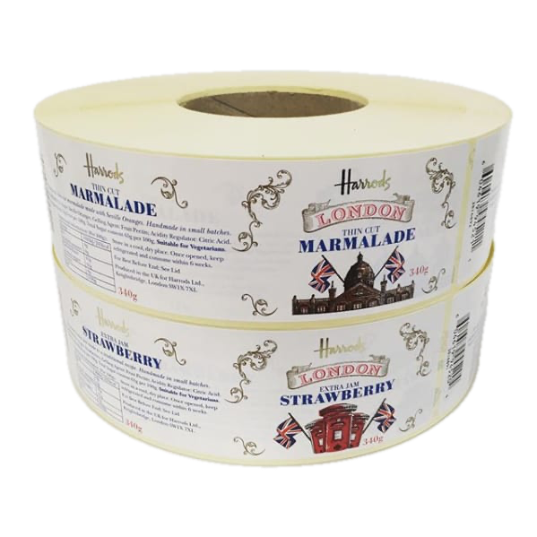 example of jam jar labels made by positive id labellingfor harrods of london