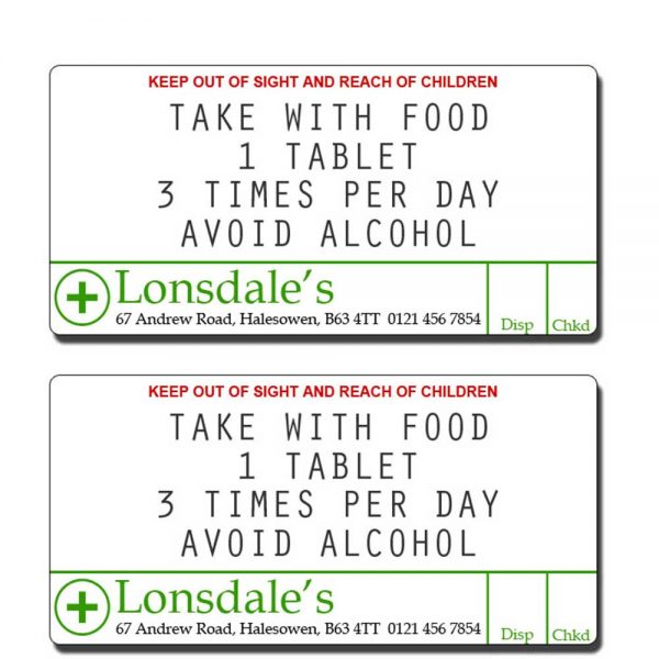 example medicine labels for use by pharmacies
