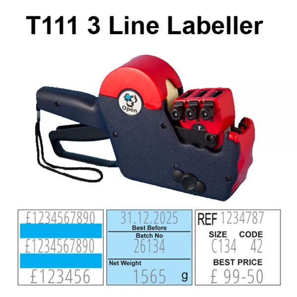 Image of Open Data T111 label gun with example labels