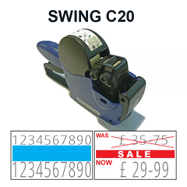 swing c20 labelling gun with example printed labels