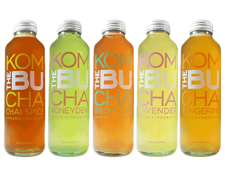 home page image of labels on bottles of kombucha